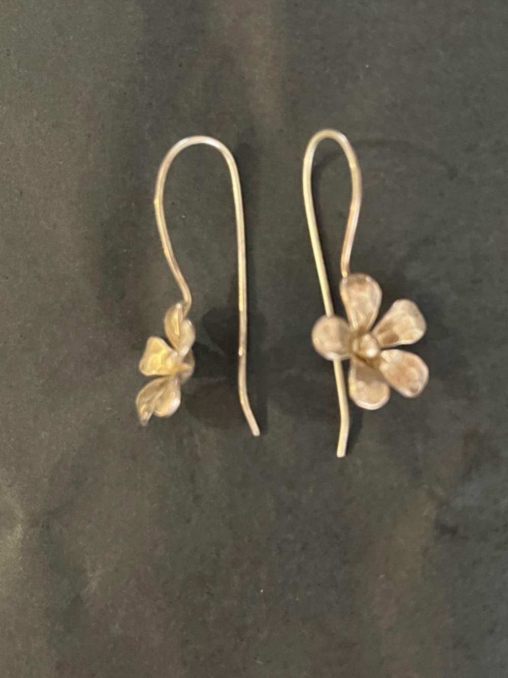 Sterling Silver Handmade Hammered Flower Earrings - Picture 2 of 3